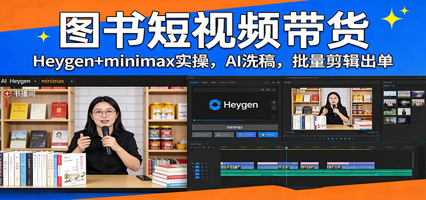 图书短视频带货：Heygen+minimax实操，AI洗稿 ，批量剪辑出单-心思维创富网_网上创业教程_网络创业项目