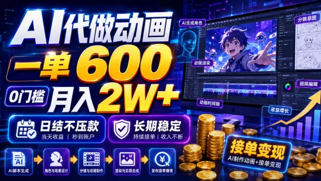 AI代做动画，一单600，0门槛月入2W+，日结不压款，长期稳定【揭秘】-心思维创富网_网上创业教程_网络创业项目
