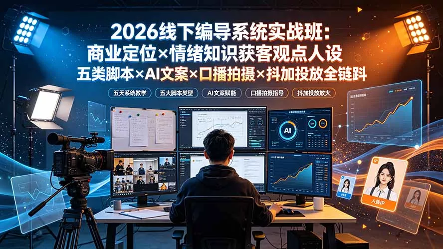 2026线下编导系统实战班：商业定位×情绪知识获客观点人设五类脚本×AI文案×口播拍摄×抖加投放全链路-心思维创富网_网上创业教程_网络创业项目