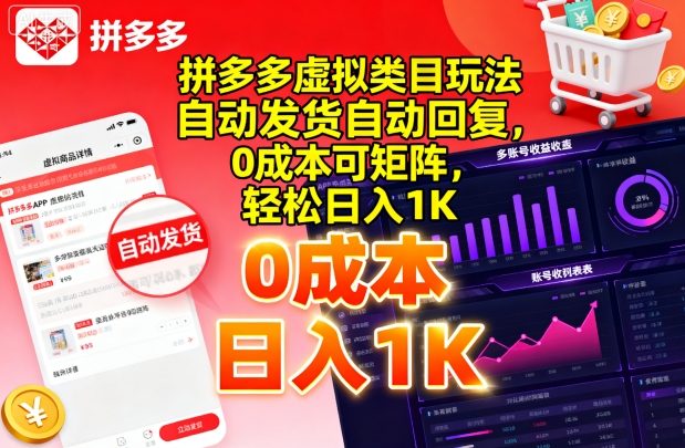 拼多多虚拟类目玩法，自动发货自动回复，0成本可矩阵，轻松日入1K【揭秘】-心思维创富网_网上创业教程_网络创业项目
