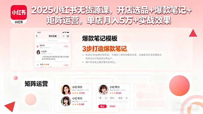 2025小红书无货源课，开店选品+爆款笔记+矩阵运营，单店月入5万+实战效果-心思维创富网_网上创业教程_网络创业项目