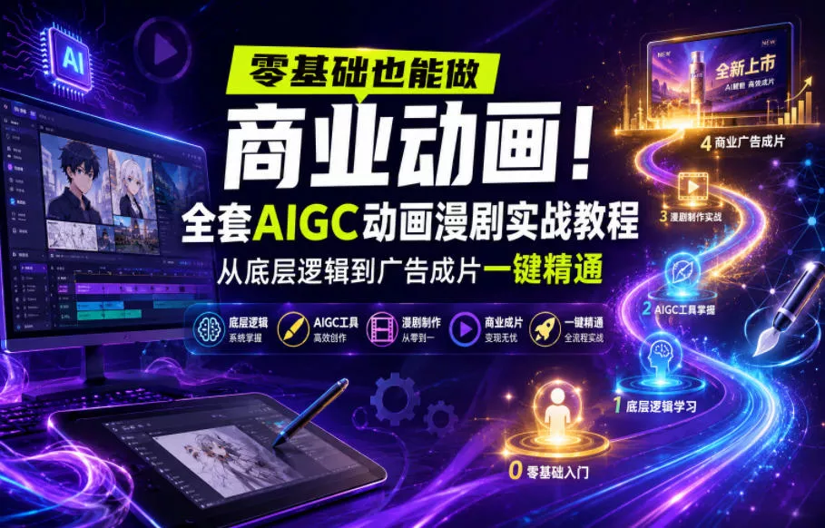 零基础也能做商业动画！全套AIGC动画漫剧实战教程，从底层逻辑到广告成片一键精通-心思维创富网_网上创业教程_网络创业项目