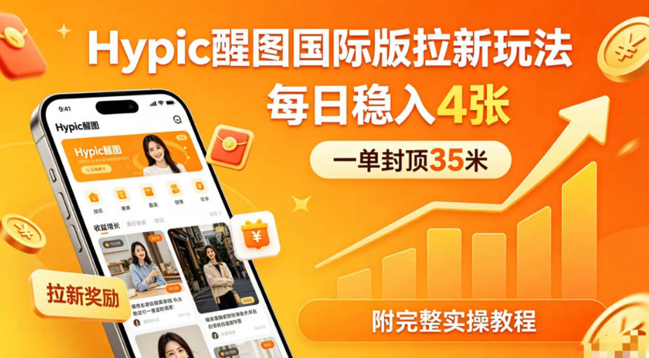 一单封顶35米，实测Hypic醒图国际版拉新玩法，每日稳入4张(附完整实操教程)-心思维创富网_网上创业教程_网络创业项目