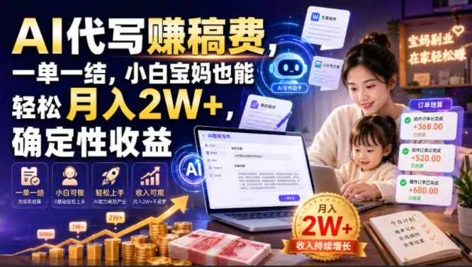 AI代写賺稿费，一单一结，小白宝妈也能轻松月入2W+，确定性收益【揭秘】-心思维创富网_网上创业教程_网络创业项目