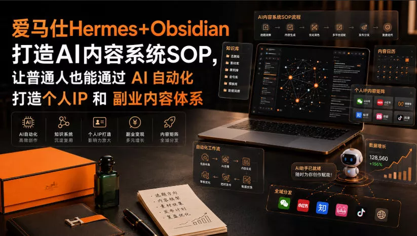 爱马仕Hermes+Obsidian打造AI内容系统SOP，让普通人也能通过 AI 自动化打造个人IP 和 副业内容体系