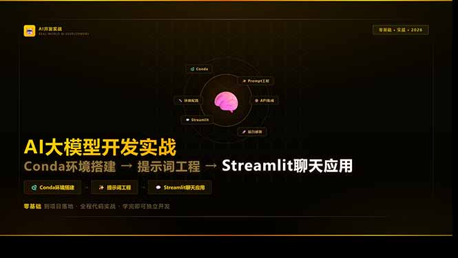 AI大模型开发实战：Conda环境搭建→提示词工程→Streamlit聊天应用，零基础到项目落地-心思维创富网_网上创业教程_网络创业项目