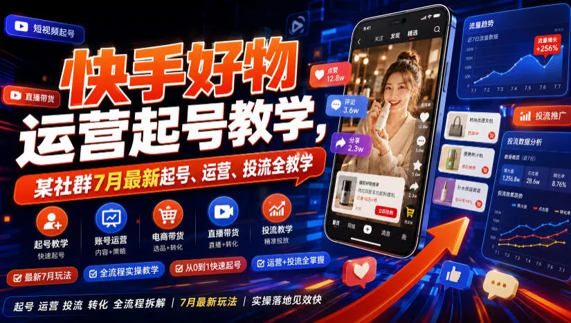 快手好物运营起号教学，某社群7月最新起号、运营、投流全教学-心思维创富网_网上创业教程_网络创业项目