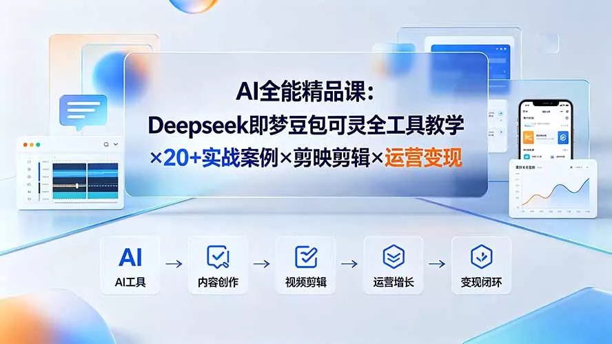 AI全能精品课：Deepseek即梦豆包可灵全工具教学×20+实战案例×剪映剪辑×运营变现-心思维创富网_网上创业教程_网络创业项目