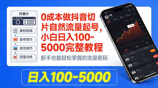 0成本做抖音切片自然流量起号，小白日入100-5000完整教程-心思维创富网_网上创业教程_网络创业项目
