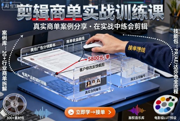 剪辑商单实战训练课，真实商单案例分享，在实战中练会剪辑-心思维创富网_网上创业教程_网络创业项目