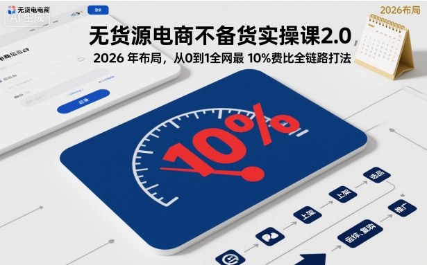 无货源电商不备货实操课2.0，2026年布局，从0到1全网最低10%费比全链路打法【更新26年4月】-心思维创富网_网上创业教程_网络创业项目