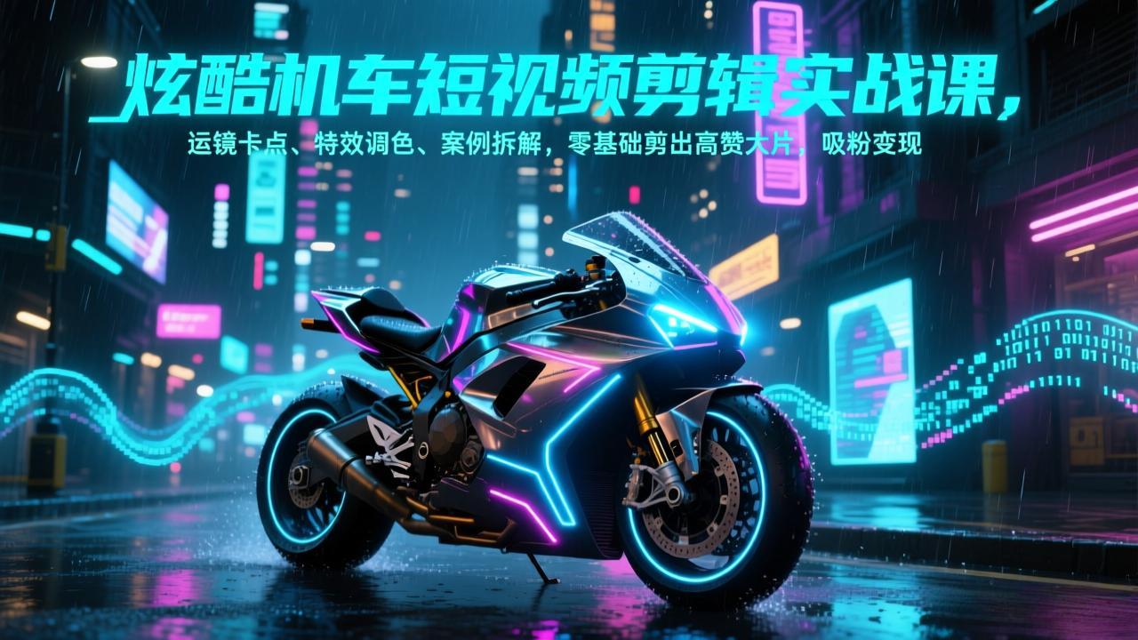炫酷机车短视频剪辑实战课，运镜卡点、特效调色、案例拆解，零基础剪出高赞大片，吸粉变现-心思维创富网_网上创业教程_网络创业项目