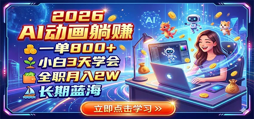 2026 AI动画躺赚：一单800+，小白3天学会，全职月入2W，长期蓝海-心思维创富网_网上创业教程_网络创业项目