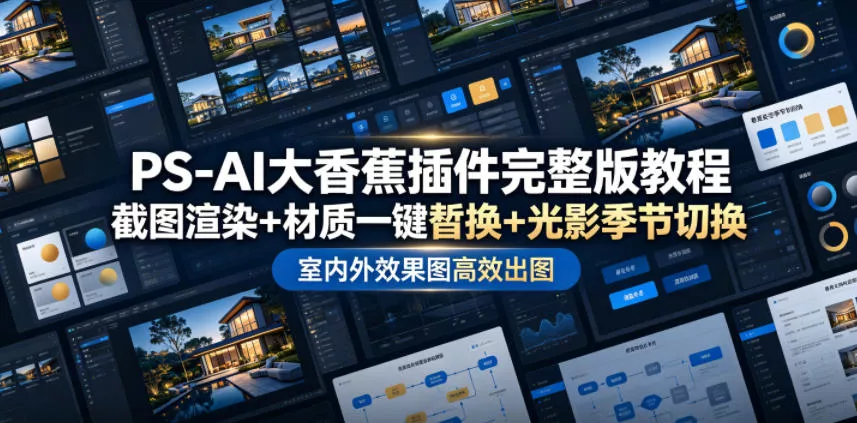 PS-AI大香蕉插件完整版教程，截图渲染+材质一键替换+光影季节切换，室内外效果图高效出图高阶课程-心思维创富网_网上创业教程_网络创业项目