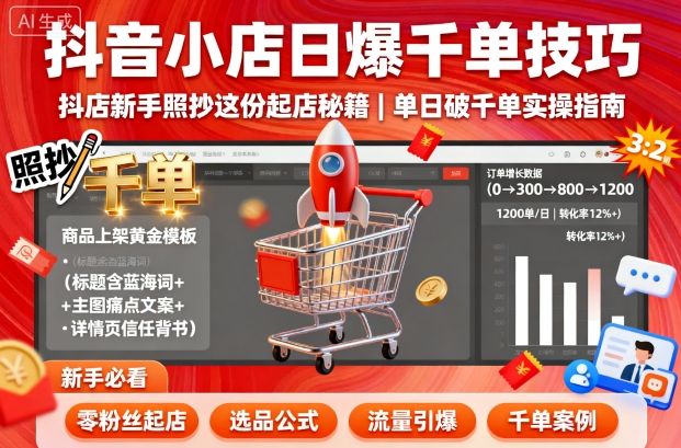 抖音小店日爆千单技巧，抖店新手照抄这份起店秘籍，单日破千单-心思维创富网_网上创业教程_网络创业项目