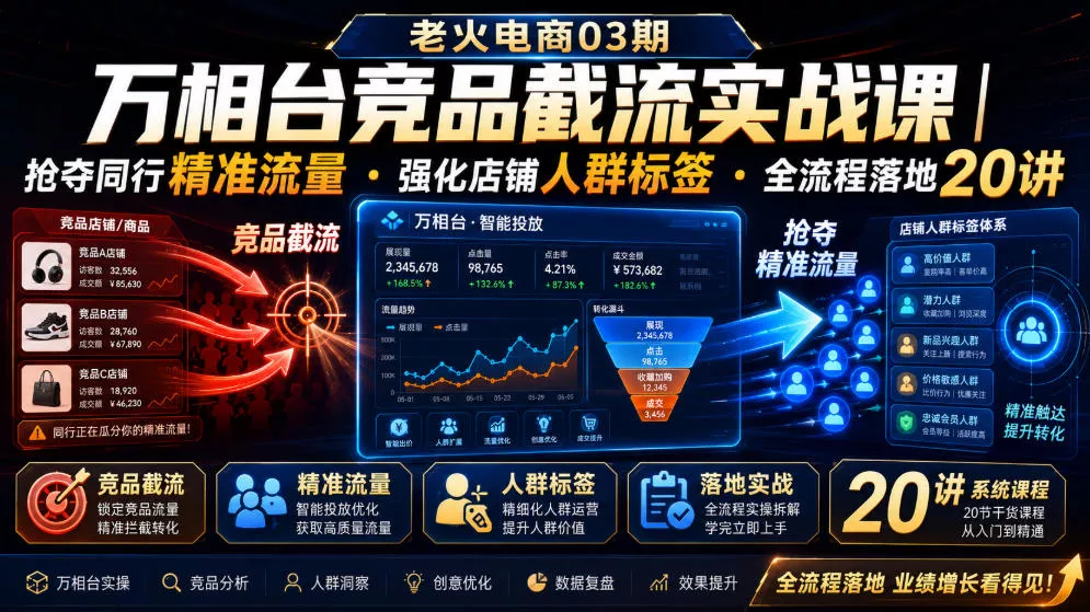 老火电商03期・万相台竞品截流实战课｜抢夺同行精准流量・强化店铺人群标签・全流程落地20讲-心思维创富网_网上创业教程_网络创业项目