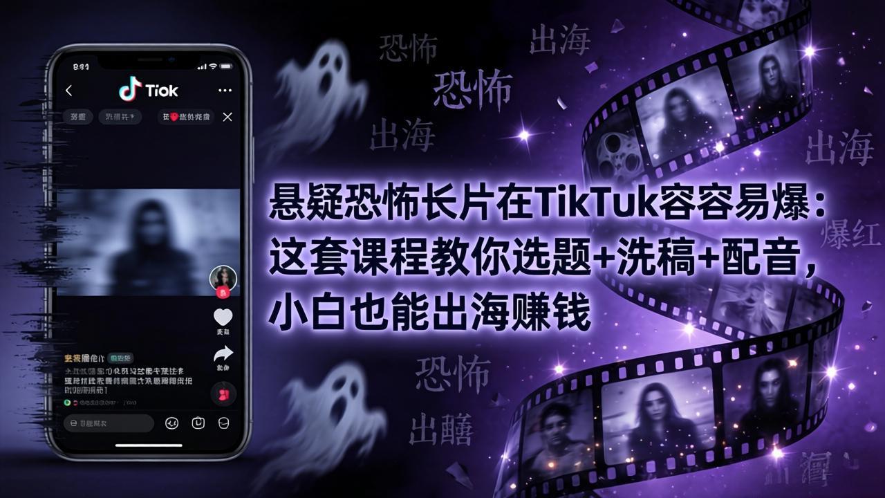 悬疑恐怖长片在TikTok最容易爆：这套课程教你选题+洗稿+配音，小白也能出海赚钱-心思维创富网_网上创业教程_网络创业项目