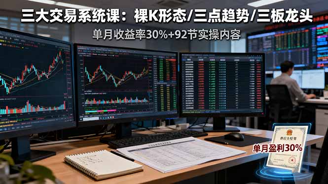 三大交易系统课：裸K形态/三点趋势/三板体系，单月收益率30%+92节实操内容-心思维创富网_网上创业教程_网络创业项目