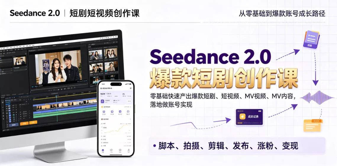 Seedance 2.0短剧短视频创作课，零基础快速产出爆款短剧、短视频、MV内容，落地做账号实现变现-心思维创富网_网上创业教程_网络创业项目