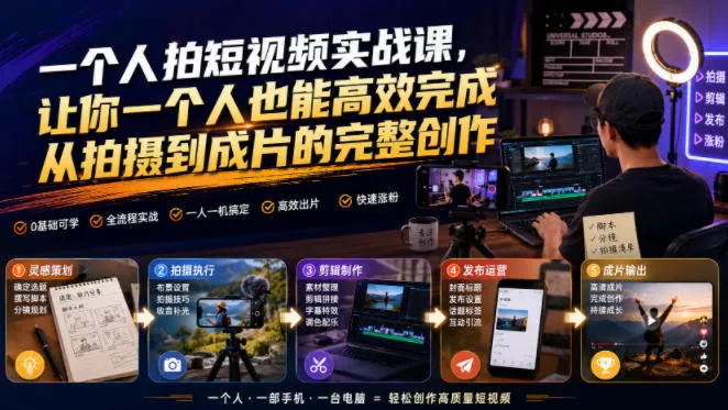 一个人拍短视频实战课，让你一个人也能高效完成从拍摄到成片的完整创作-心思维创富网_网上创业教程_网络创业项目