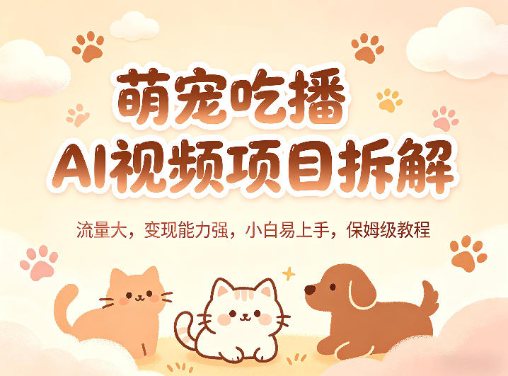 萌宠吃播AI视频项目拆解，流量大，变现能力强，小白易上手，保姆级教程-心思维创富网_网上创业教程_网络创业项目