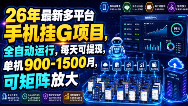26年最新多平台手机挂G项目，全自动运行，每天可提现，单机900-1500月，可矩阵放大【揭秘】-心思维创富网_网上创业教程_网络创业项目