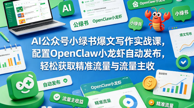 AI公众号小绿书爆文写作实战课，配置OpenClaw小龙虾自动发布，轻松获取精准流量与流量主收益-心思维创富网_网上创业教程_网络创业项目