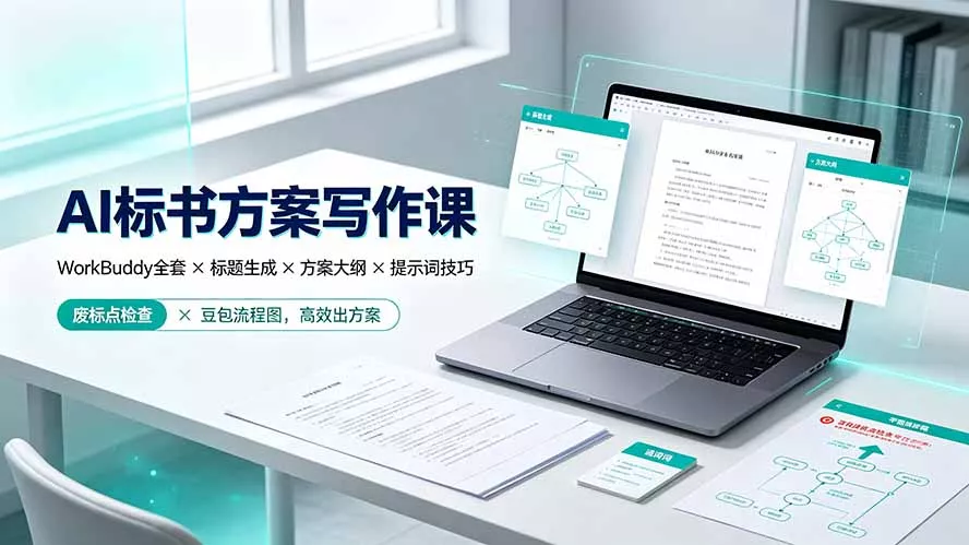 AI标书方案写作课：WorkBuddy全套×标题生成×方案大纲×提示词技巧×废标点检查×豆包流程图，高效出方案-心思维创富网_网上创业教程_网络创业项目